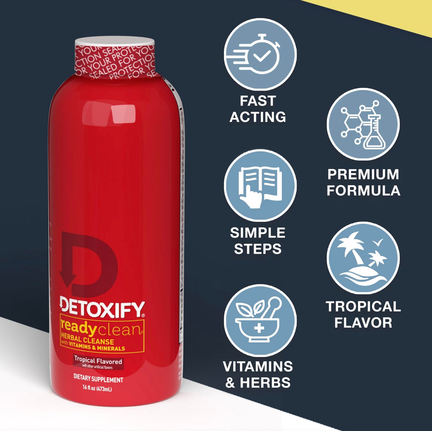 Detoxify - Ready Clean Herbal Cleanse - Tropical - 16 oz - Professionally Formulated Herbal Detox Drink - Enhanced with Milk Thistle Seed Extract & Burdock Root Extract - Plus Sticker.