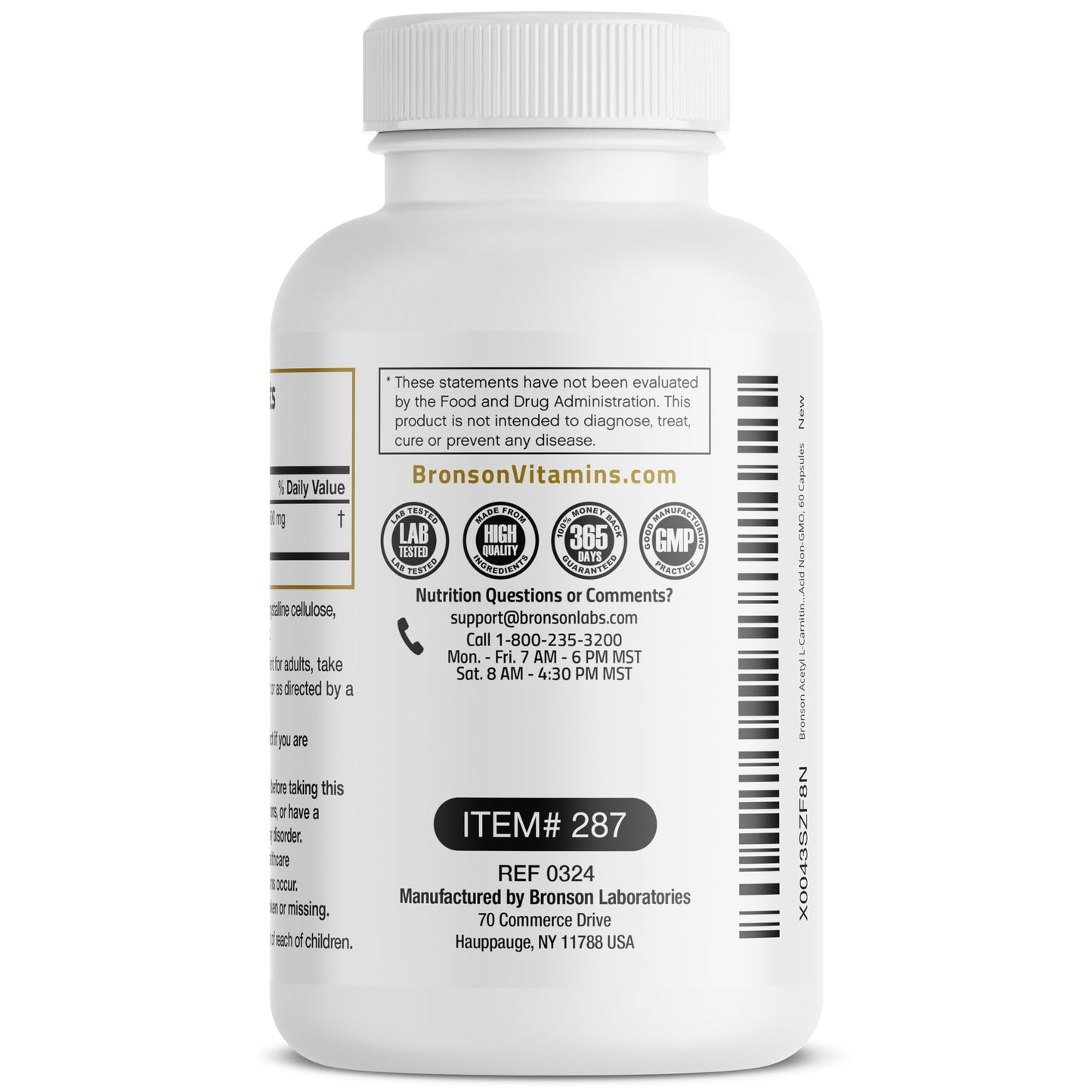 Bronson Acetyl L-Carnitine 500 MG High Potency Amino Acid Non-GMO, 60 Capsules