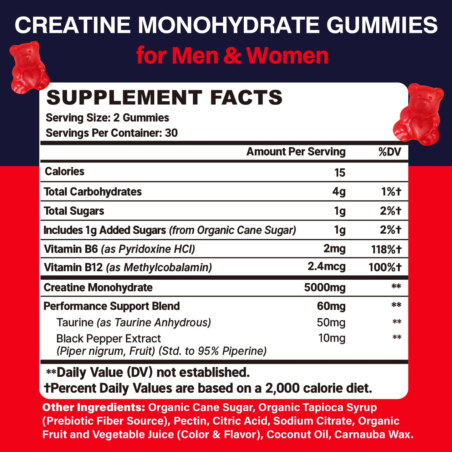 Creatine Monohydrate Gummies for Women & Men, Taurine & B6, Chewable Creatina Pre Workout Gummies for Max Strength & Muscle Growth, Energy, Endurance, Creatine for Men & Women - 2 Bottles