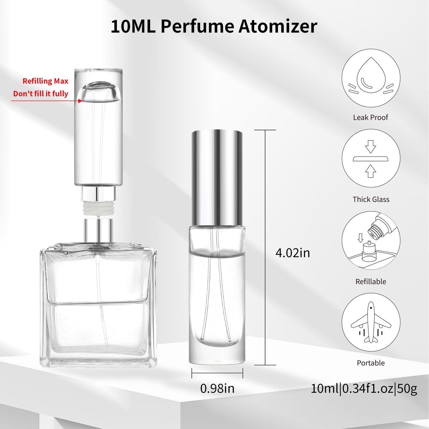 MUB 10ml Perfume Travel Refillable Atomizer Bottle Portable Glass Top-Filling Leak-Proof Perfume Spray Bottle Atomizer Sprayer for Perfume Mini Pocket Empty Cologne for Travel Outgoing
