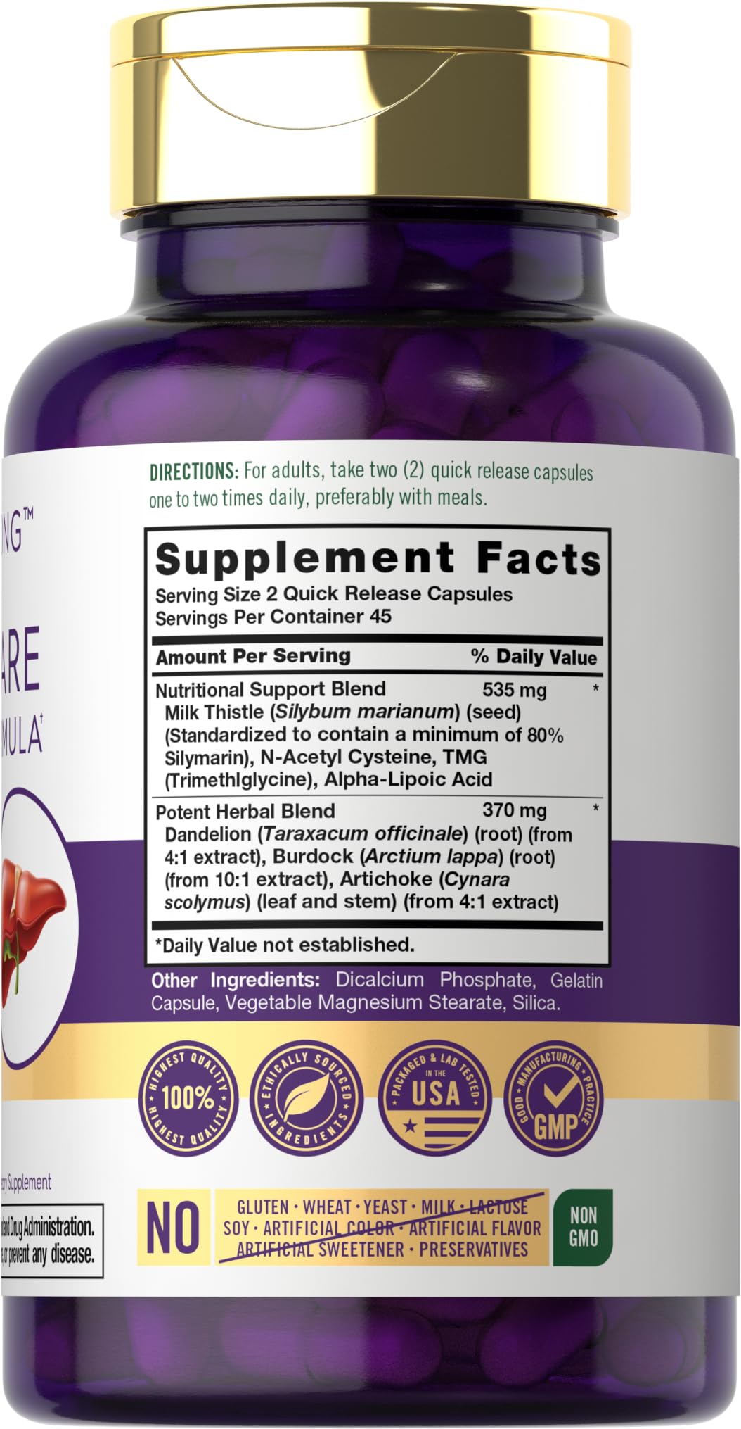 Carlyle Liver Support Supplement | 90 Capsules | with Milk Thistle, Dandelion Root & Artichoke Leaf Extract | Optimal Blend | Non-GMO & Gluten Free
