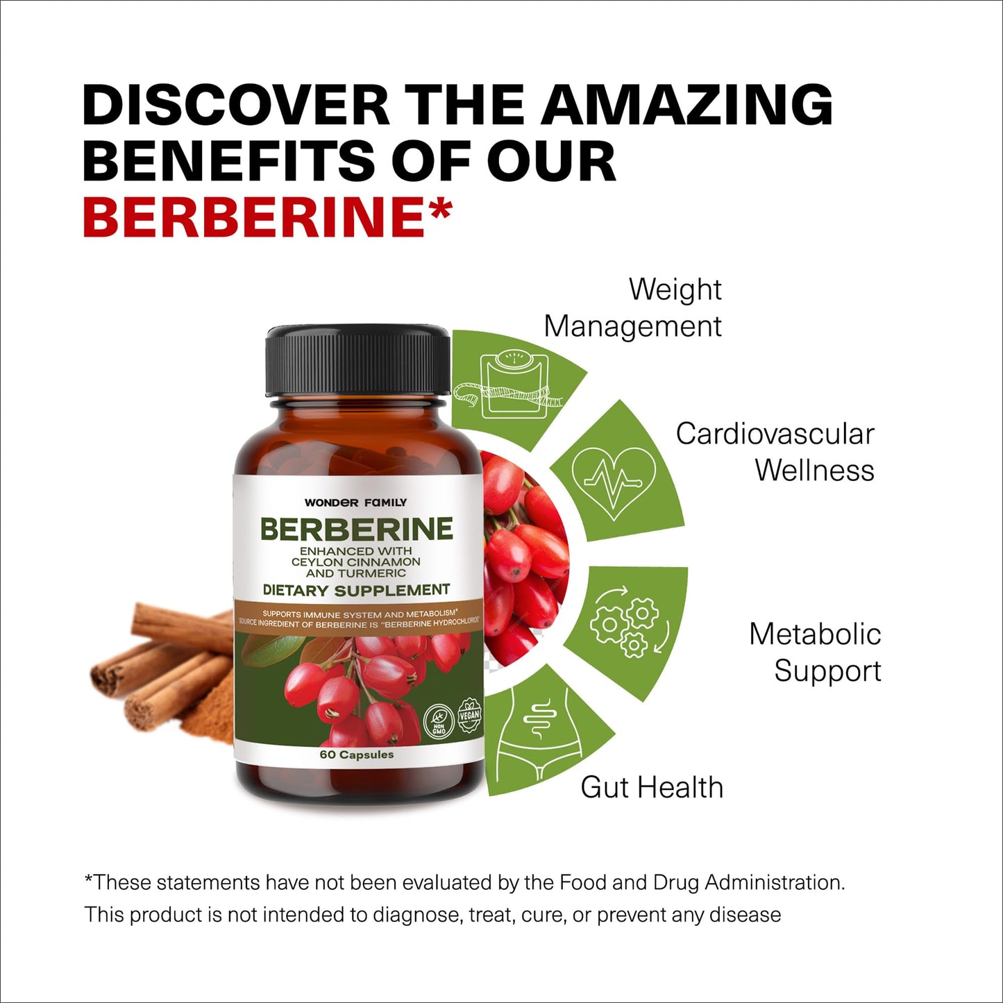 Berberine Supplement 500mg with Probiotics, Vitamin D, and Vitamin K - 60 Berberine Capsules - Berberine 500mg for Weight Balance, Water Loss, Gut Health - Berberine with Ceylon Cinnamon Supplement