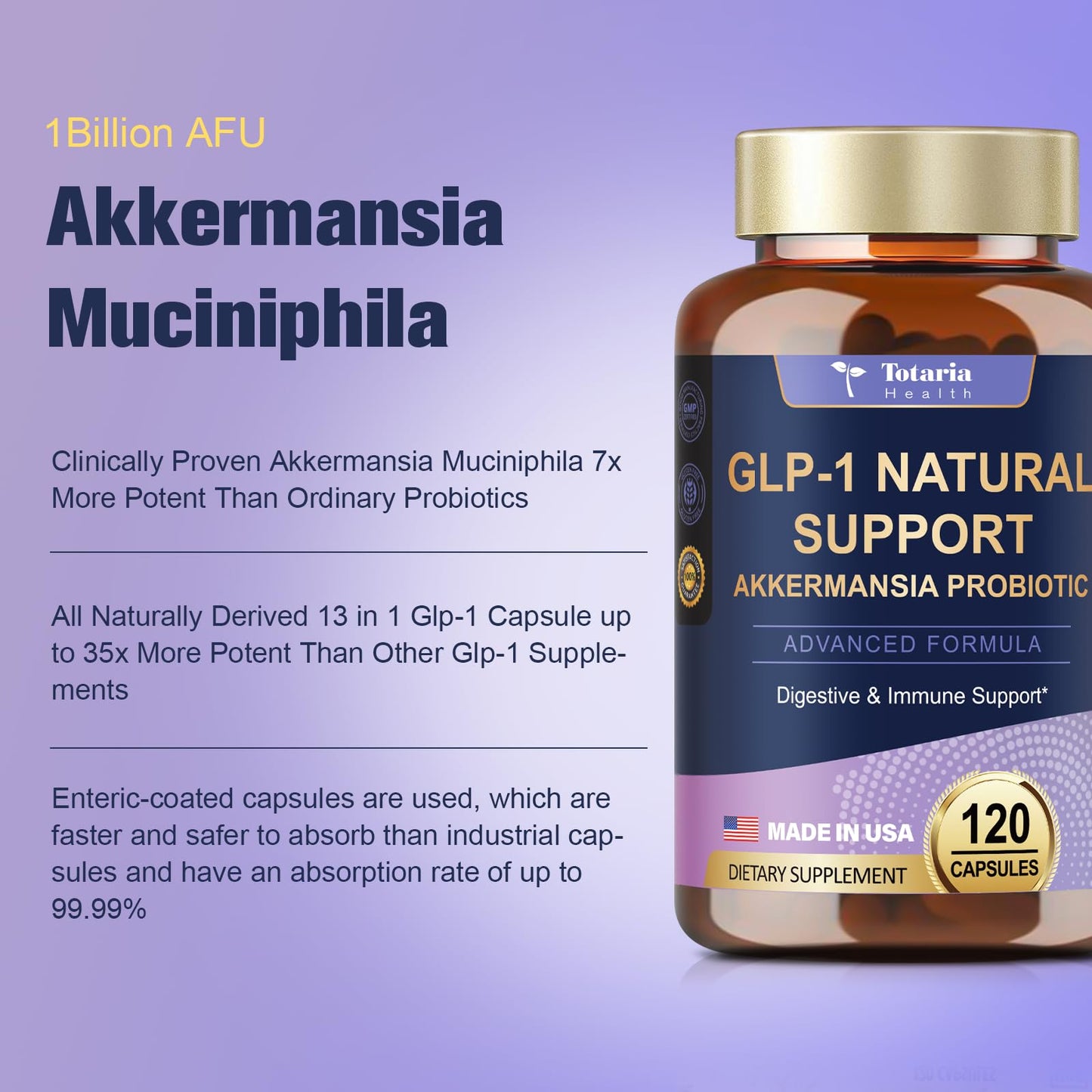 13 in 1 GLP-1 Natural Support, GLP-1 Supplement with Akkermansia Probiotic, Berberine HCI, Garcinia Cambogia, Apple Cider Vinegar, Green Tea Extract, 120 Capsules