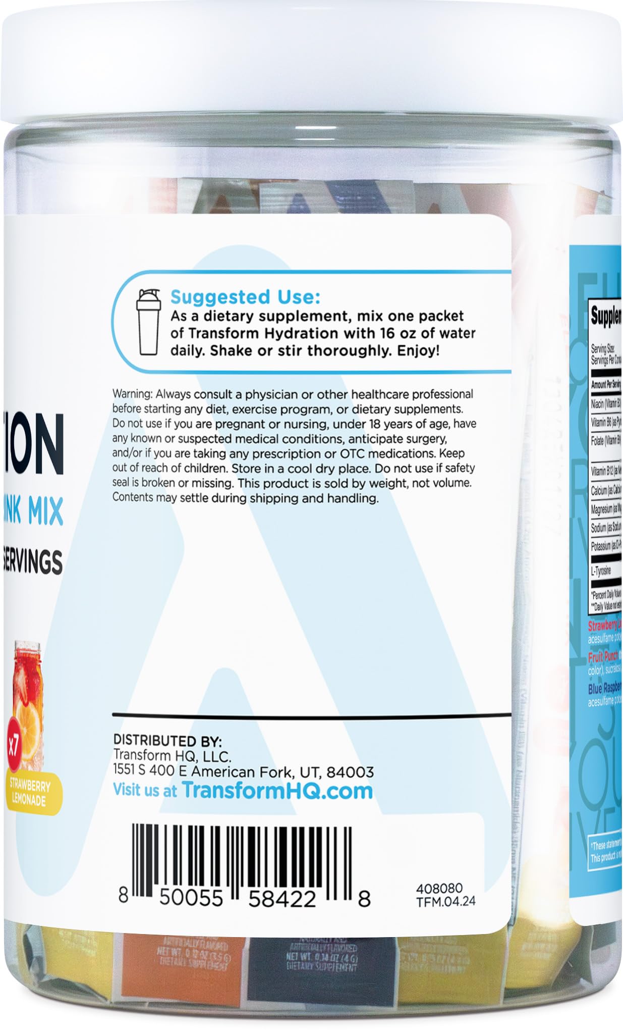 TransformHQ Hydration Drink Mix (21 Single-Serving Packets, Variety Pack) - Hydration Supplement Blend with Vitamins and Electrolytes