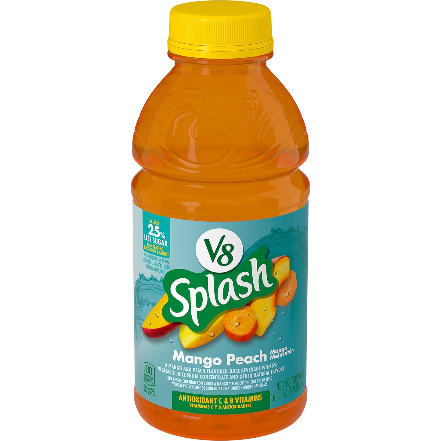 V8 Splash Mango Peach Flavored Juice Beverage 16 FL OZ Bottle