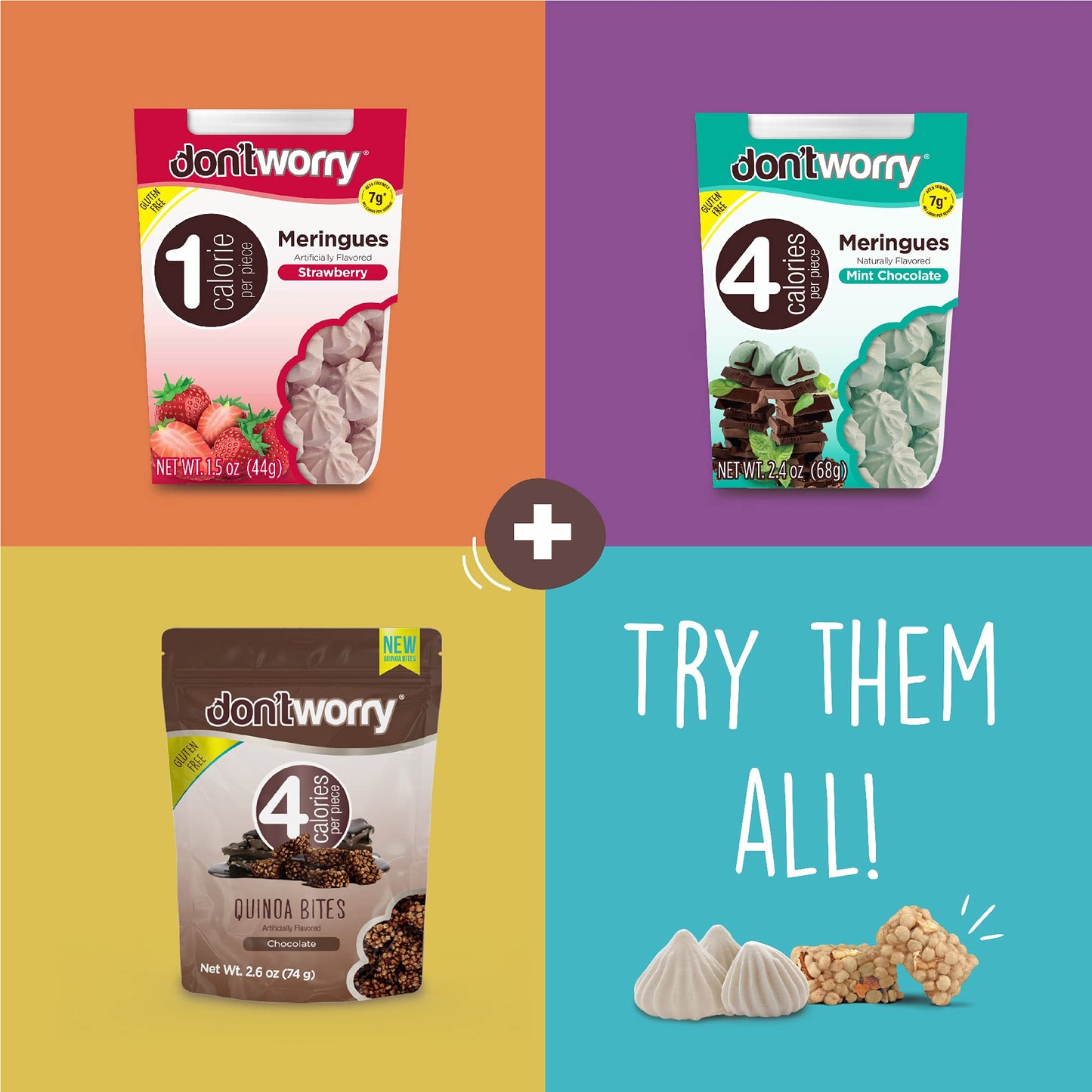 Dont Worry Meringue Cookies Keto Friendly  Strawberry  Vanilla  4 Pack  Only 1 Calorie per piece  Healthy Candy Gluten Free Snacks Low Carb Low Sugar Low Calories