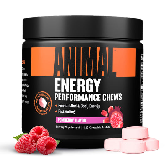 Animal Energy Chews with Caffeine - Fast Acting Energy, Nootropic Supplement with L-Tyrosine, L-Taurine, Sea Salt for Focus & Cognitive Performance, Pre Workout Gym, Cycling & Running Chews - Pomberry