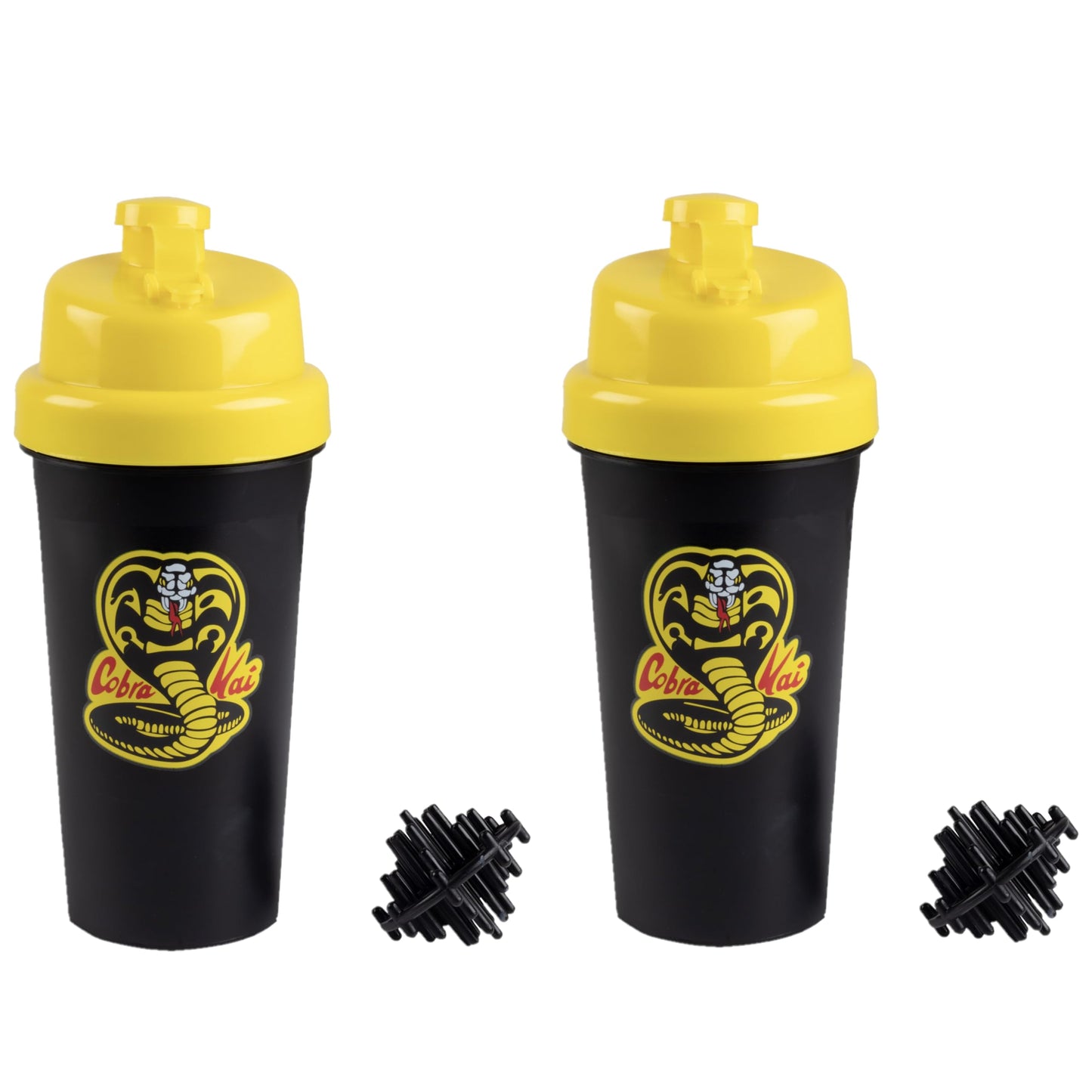 Karate Kid Cobra Kai 25oz Shaker Bottle w/ Blender Mixer Ball (2pk) - Drink Measurements, Fliptop, Leakproof Screw Lid - Blend Protein Powder, Sports Drinks, Shakes, Smoothies - Officially Licensed