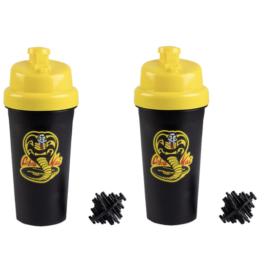 Karate Kid Cobra Kai 25oz Shaker Bottle w/ Blender Mixer Ball (2pk) - Drink Measurements, Fliptop, Leakproof Screw Lid - Blend Protein Powder, Sports Drinks, Shakes, Smoothies - Officially Licensed