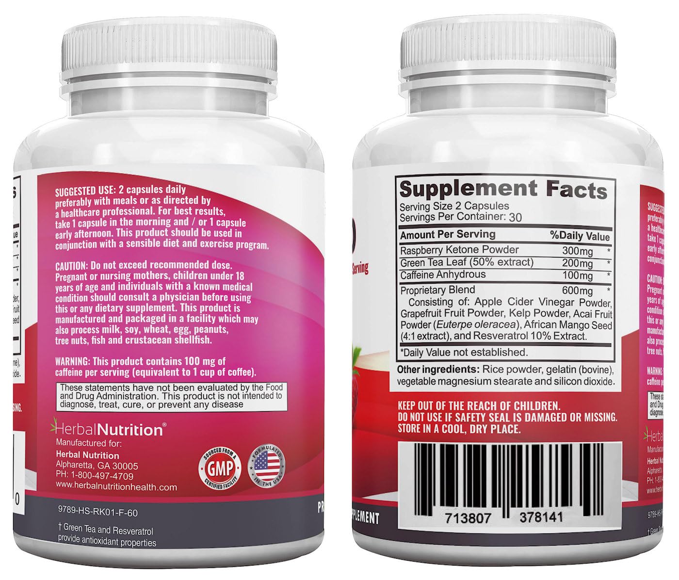 Raspberry Ketones Complex, 120 Capsules, Two Pack, 1200mg Per Serving African Mango, Apple Cider Vinegar, Green Tea, Resveratrol, Acai Fruit, Kelp, and Grapefruit Diet & Weight Management Supplement