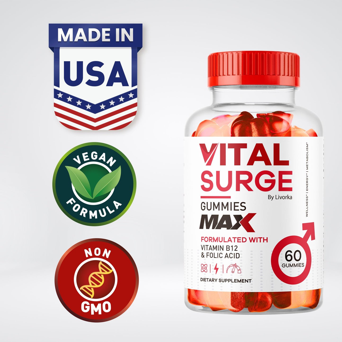 (5 Pack) Vital Surge - Vital Surge for Men Gummies, Vital Vita Surge Max Maximum Strength 1050 MG, VitalSurge Supplement Support Gummy Advanced Formula, Premium Vitamin Gomitas (300 Gummies)