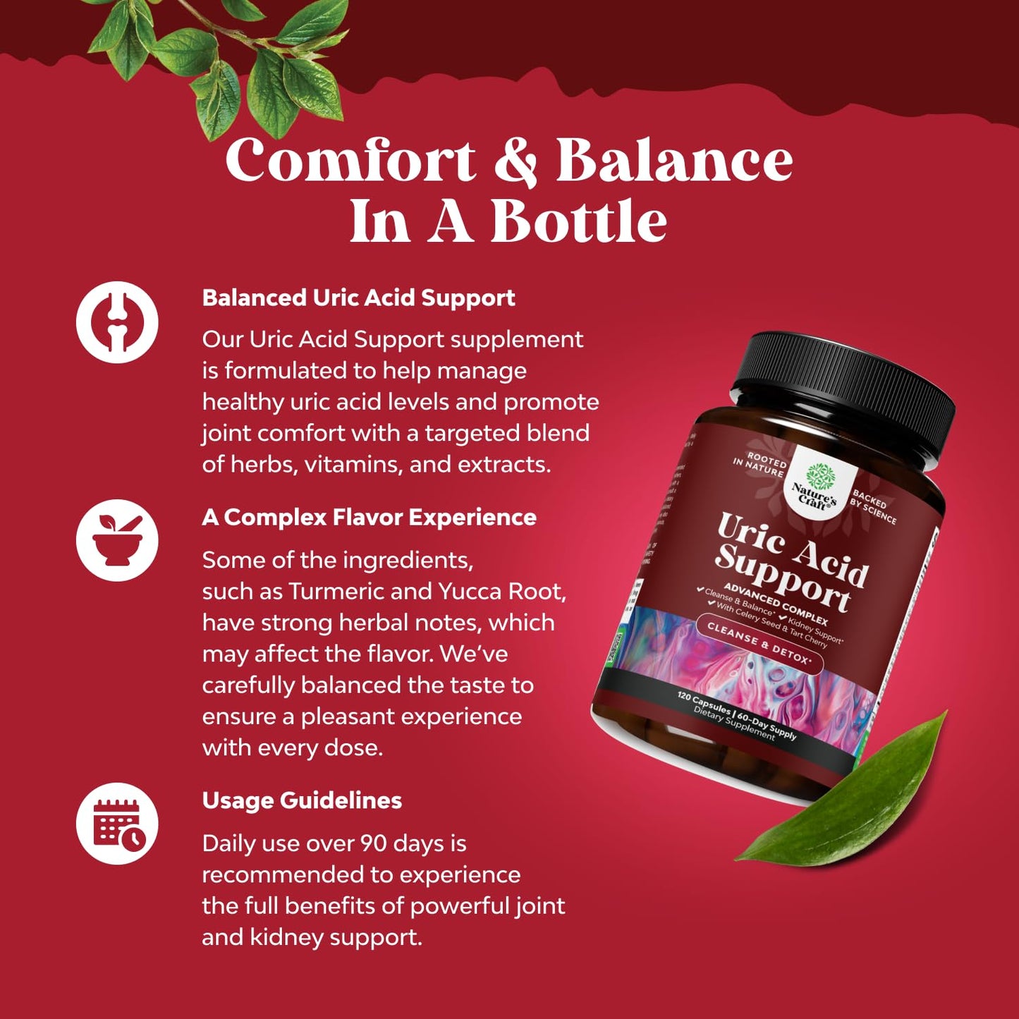 Uric Acid Cleanse and Detox Capsules - Turmeric, Tart Cherry & Celery Seed Supplement for Men and Women - Essential Daily Uric Acid Flush for Gout, Joints Support & Kidney Cleanser for Adults - 120 Ct