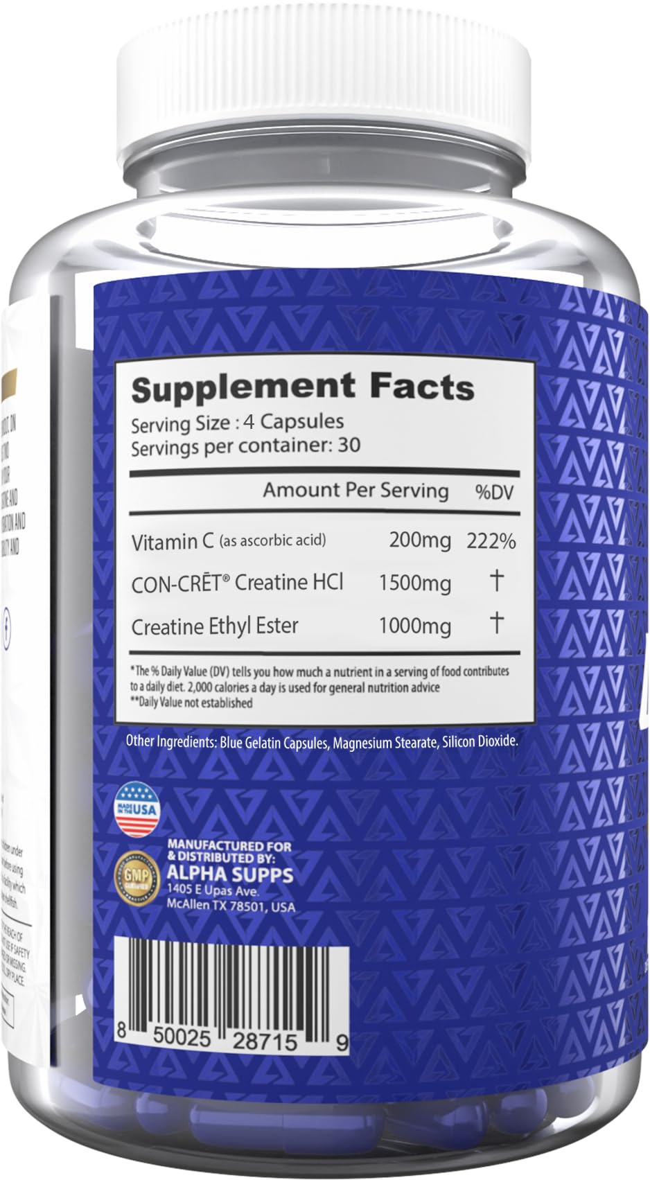 Alpha Supps Cre X2 Creatine Formula - CON-CRĒT® Creatine Hcl & CEE Ethyl Ester Blend - High-Potency for Enhanced Performance & Muscle Building Support - 120 Capsules
