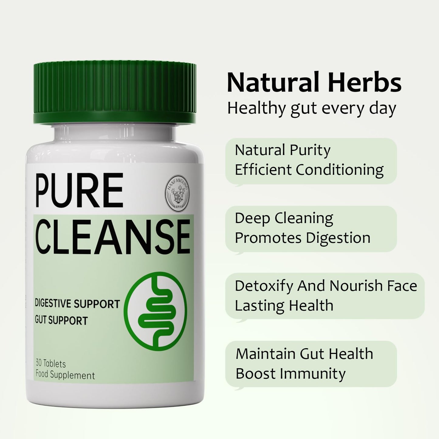 HANFANGLING Pure Cleanse Tablet,Gut & Colon Detox,Relieve Constipation,Bloating,Bowel Cleanse,Digestive Support, Nature Herbal Formula,30 Heart-Shaped Tablet