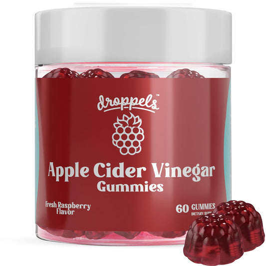 Droppels Apple Cider Vinegar Gummies 1000mg with Beet Root & Pomegranate | Non-GMO, Vegan-Friendly, Gluten Free | Supports Digestion, Metabolism, Energy & Immune Health | Raspberry Flavor