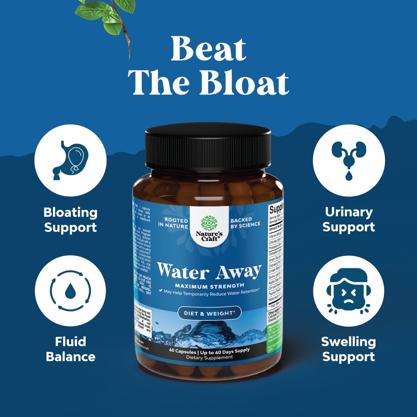 Natural Diuretic Water Away Pills Vitamin B6 Potassium & Dandelion Root Extract Water Retention Anti-Bloating and Swelling Capsules Weight Loss for Women & Men with Antioxidant Green Tea by Bio Sense