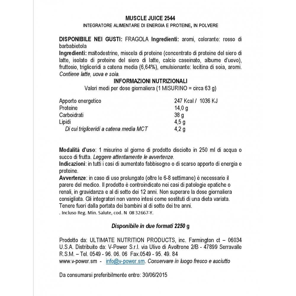 Ultimate Nutrition Muscle Juice 2544, Lean Muscle Mass Classic Gainer, Weight Gain Drink Mix, Blend of Whey Protein Concentrate, Whey Protein Isolate, Casein and Egg Whites, 4.96 Pounds, Strawberry