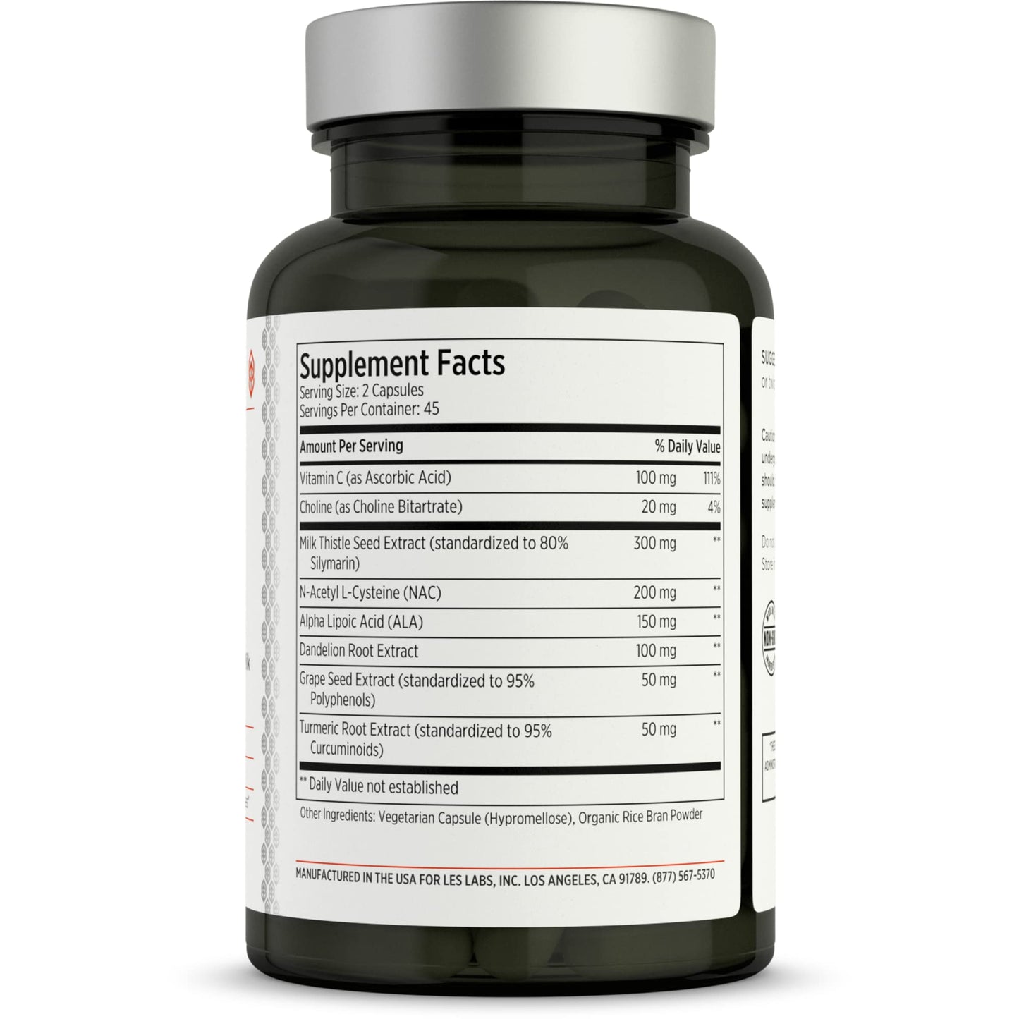 LES Labs Liver Support - Promotes Healthy Liver Function, Glutathione Production & Detoxification - Milk Thistle, NAC, ALA & Dandelion Extracts - Non-GMO Supplement - 90 Capsules