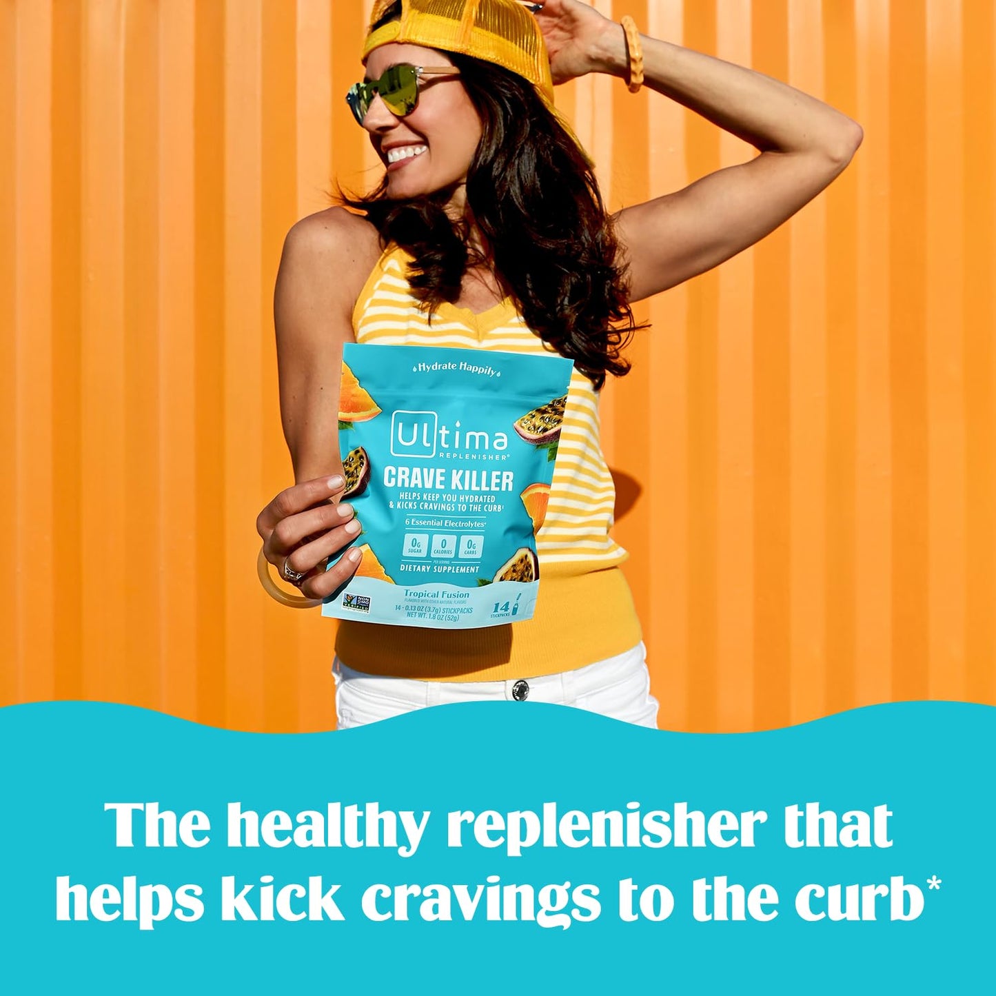 Ultima Replenisher Crave Killer Supplement and Electrolytes Powder - Tropical Fusion, 14 Stickpacks - Hydration Packets That Kick Cravings to The Curb