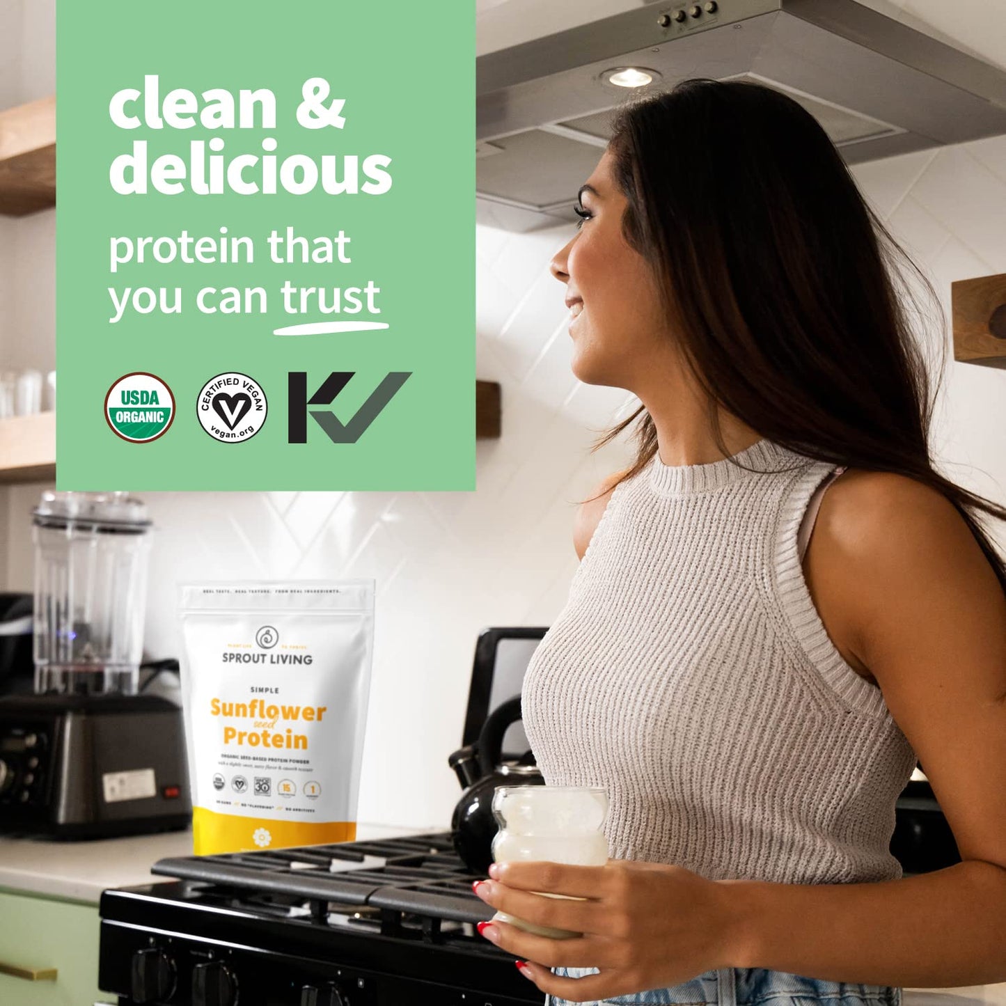 Sprout Living Simple Sunflower Seed Protein Powder, 15 Grams Organic Plant Based Protein Powder Without Artificial Sweeteners, Non Dairy, Non-GMO, Vegan, Gluten Free, Keto Drink Mix (1 Pound)