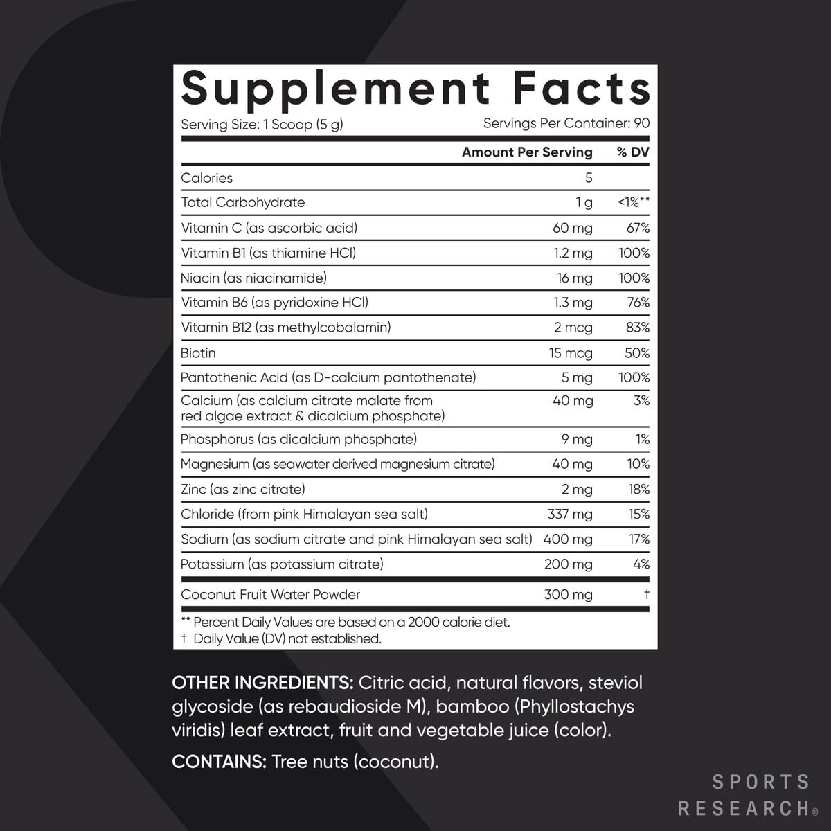 Sports Research® Hydrate Electrolytes Powder - Sugar-Free & Naturally Flavored with Vitamins, Minerals, and Coconut Water - Supports Hydration - Raspberry Lemonade - 90 Servings