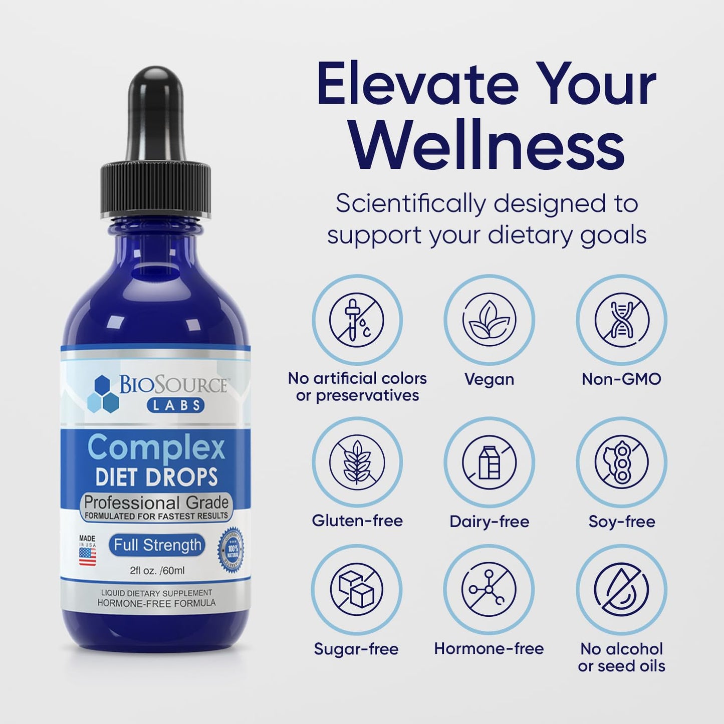 BioSource Labs Complex Diet Drops - Best Natural Drops for Men and Women (1 Bottle, 2 fl oz) - 30 Day Supply