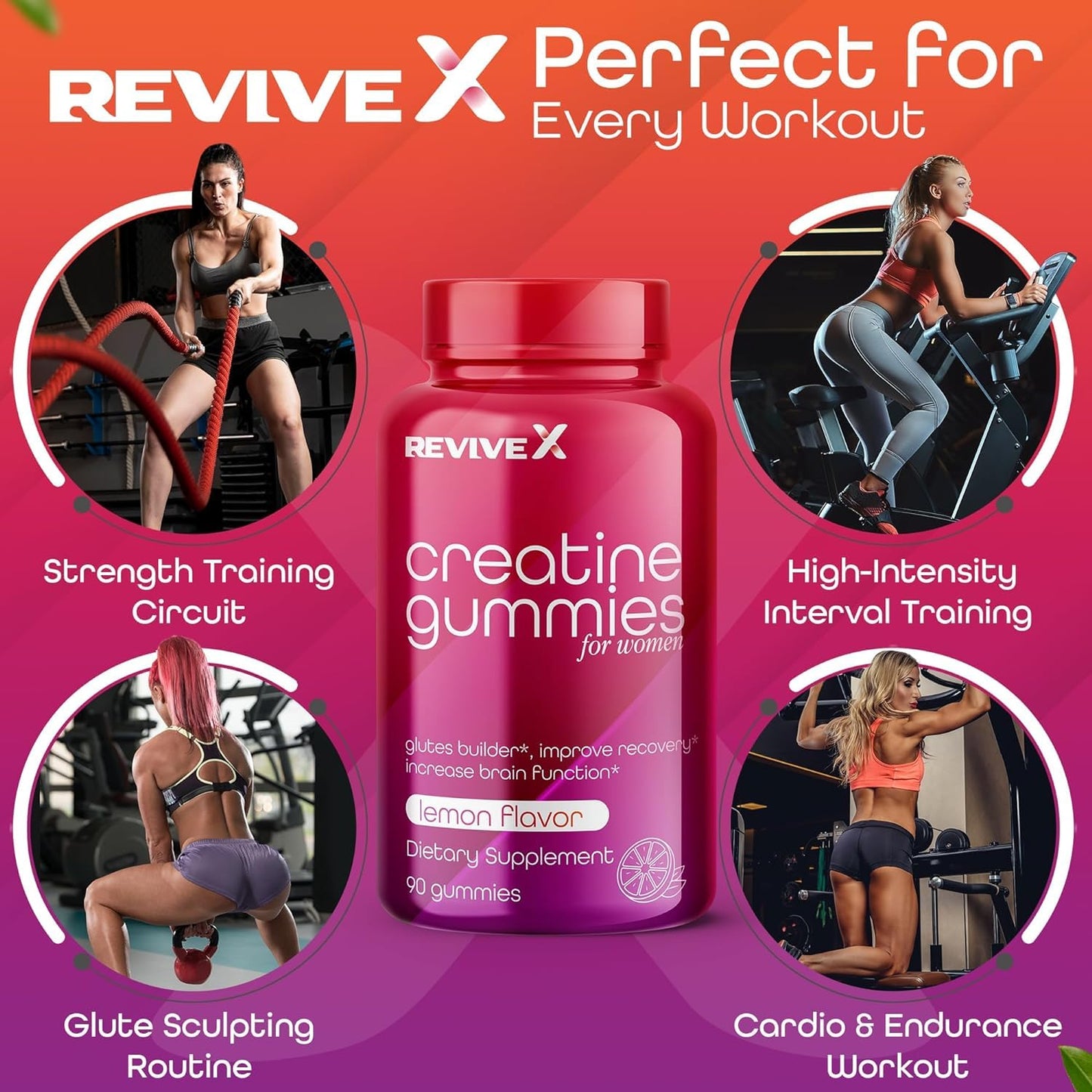 Revive X Glute Gummies, Creatine Gummies 3G, Lemon Drop, 30 Servings, 90 Count, Monohydrate, Muscle Builder, Creatine for Women, Creatine, Glutes Gummies, (Award Winning)