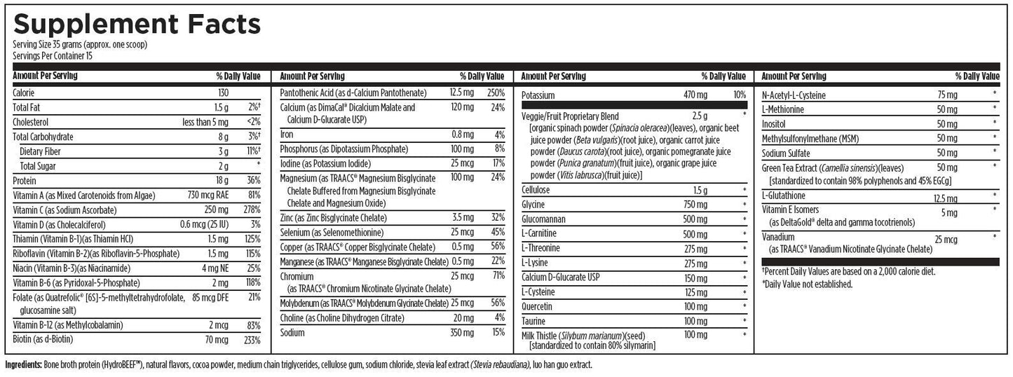 Designs for Health PaleoCleanse Plus - Detox Powder with 18g Bone Broth Protein, Antioxidant Herbs, Vitamins + Minerals - Smoothie Shake Drink Mix, Chocolate (15 Servings / 525g)