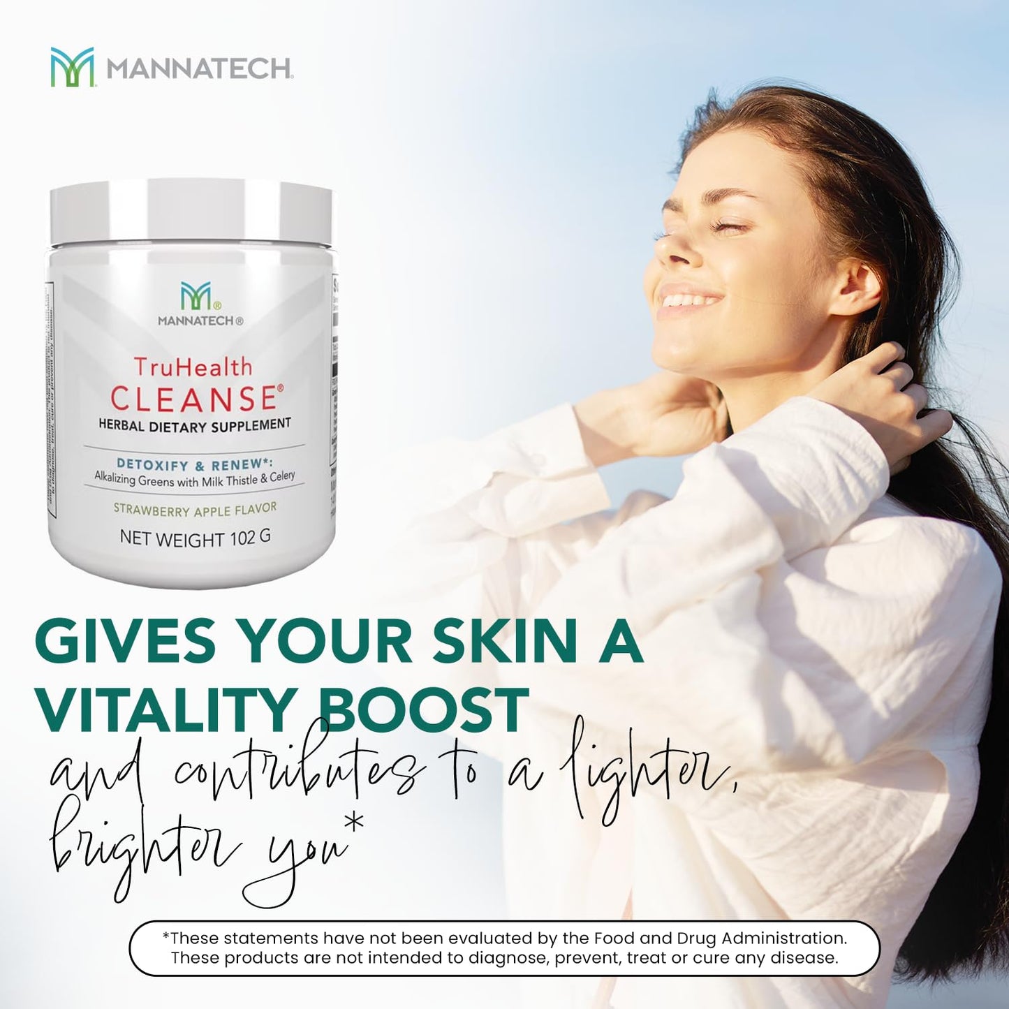 Prebiotic Fiber & Digestive Enzymes Powder Drink Mix - with Alkalizing Greens & Vitamin B6 - Supports Digestion, Cellular Health - Strawberry Apple Flavor - Mannatech TruHealth Cleanse 102g