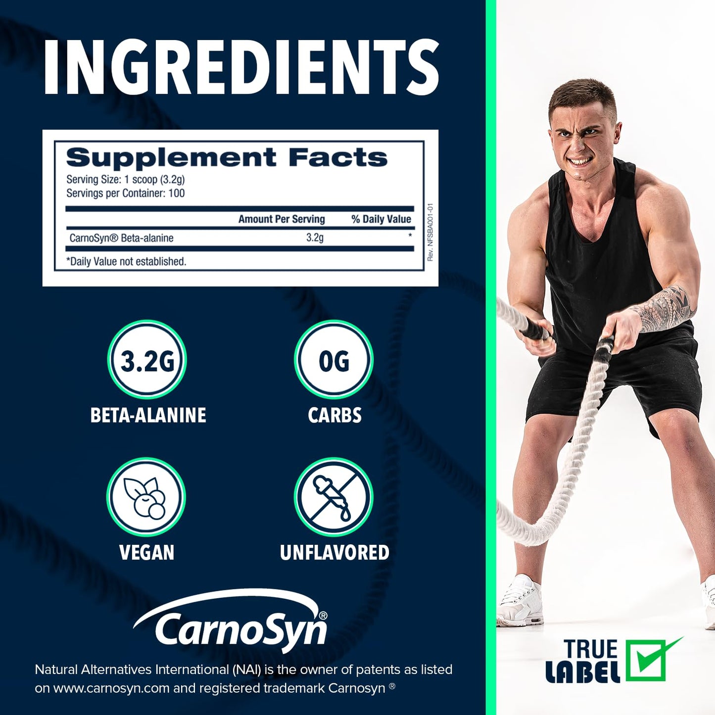 NF Sports Beta Alanine Muscle Recovery Powder, Reduces Muscle Fatique, Dietary Supplement, Unflavored Protein Powder No Artificial Sweeteners, Promotes Muscle Carnosine Levels (320g, 100 Servings)