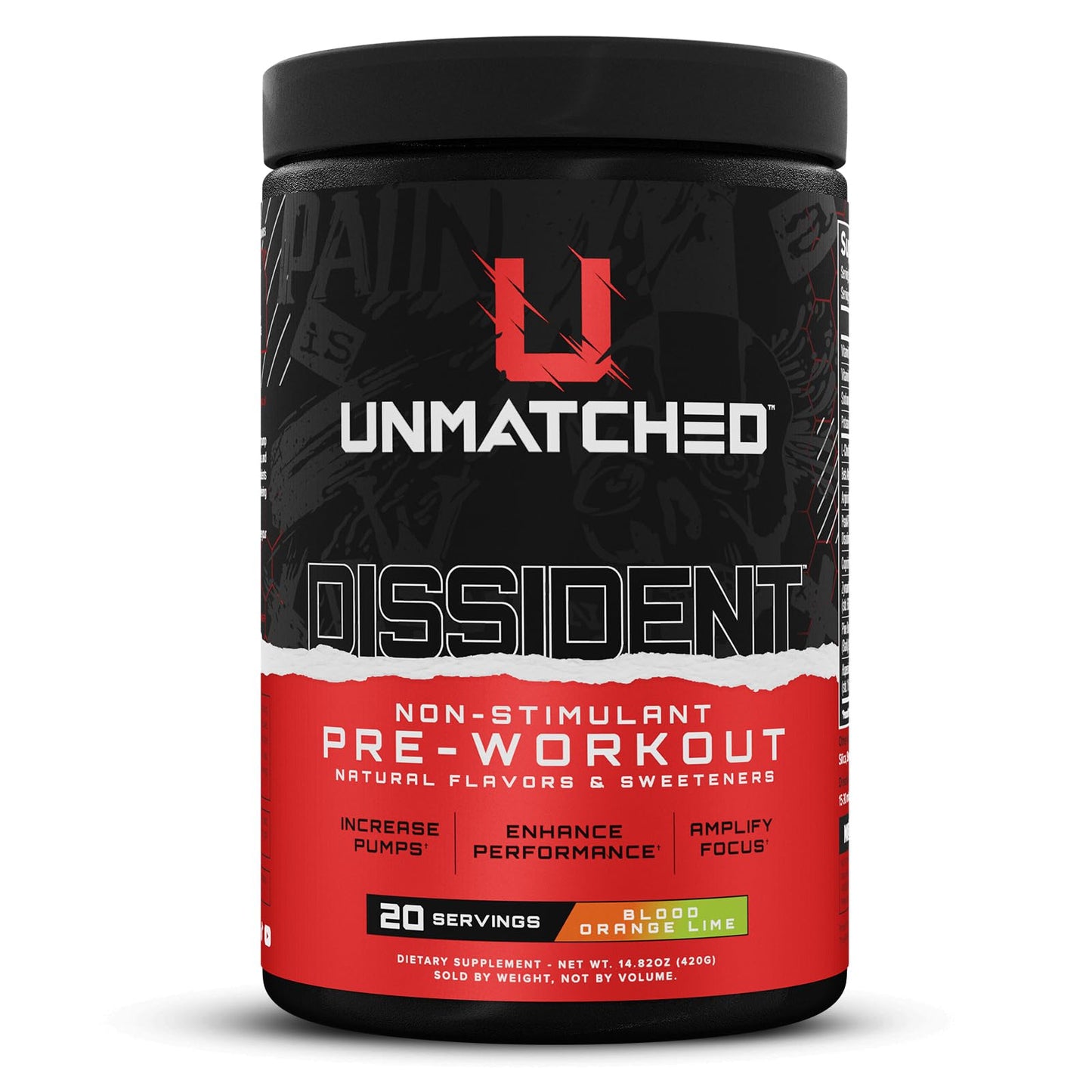 Unmatched Dissident Non Stim Pre Workout Powder for Men & Women | Citrulline, Beta Alanine, Peak ATP | Natural Flavors & Sweeteners | 20 Servings (Blood Orange Lime)