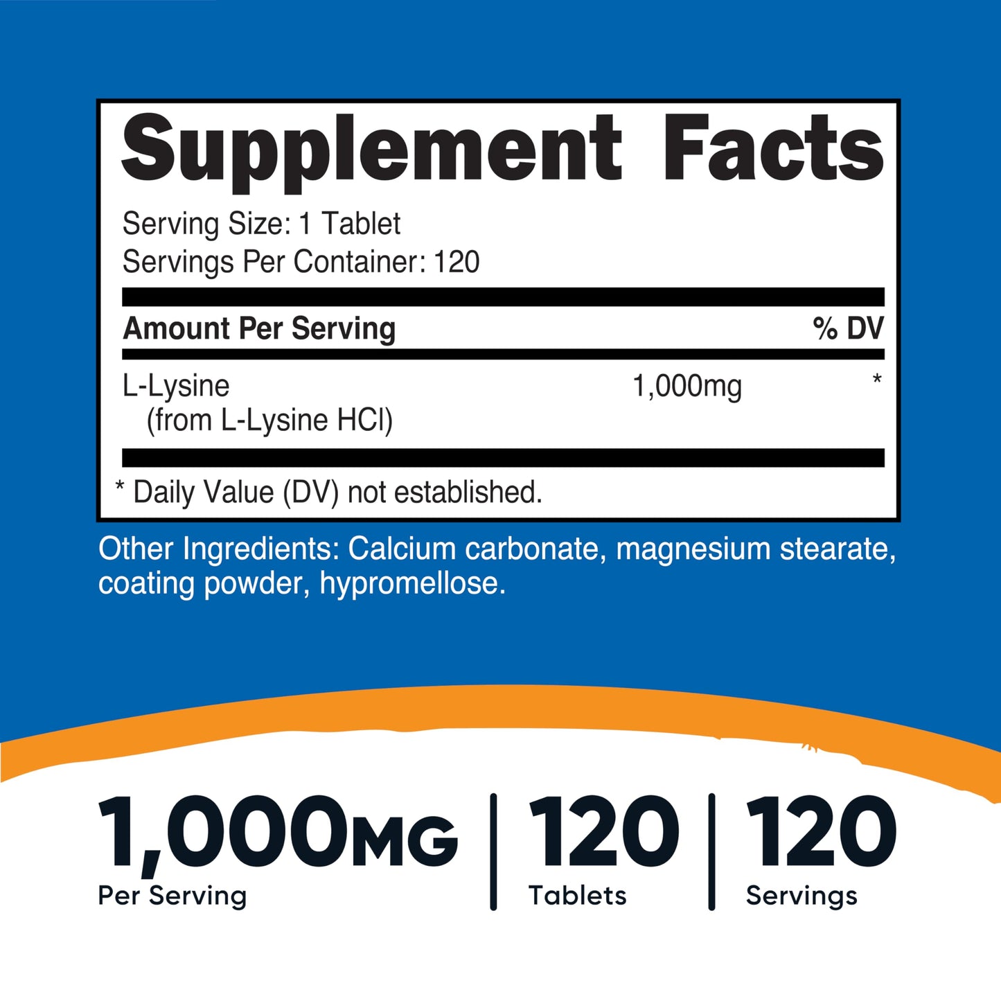 Nutricost L-Lysine 1000mg, 120 Tablets - Gluten Free, Non-GMO, and Vegetarian Friendly