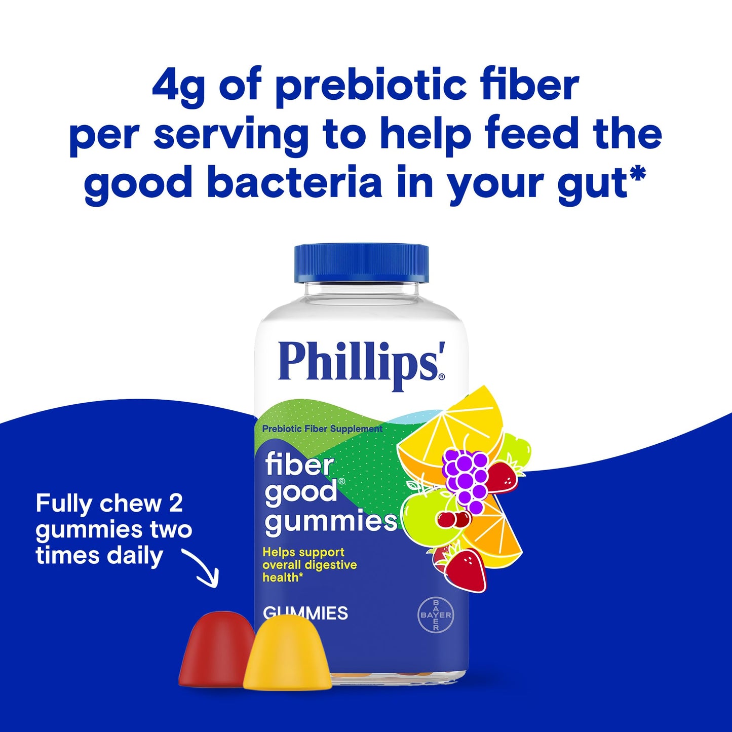 Phillips’ Fiber Good Gummies, Supplement with Inulin for Adults and Children, Fruit Flavored Daily Gummies, 4g of Prebiotic Fiber Per Serving , 90 Count