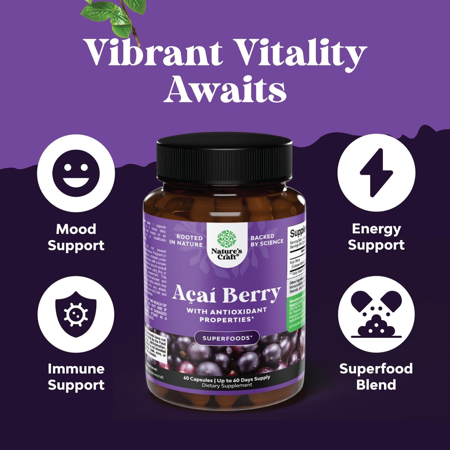 Natural Acai Berry Weight Loss Supplement Detox Products Antioxidant Superfood Cleanse and Burn Fat Improve Health Boost Energy and Digestion