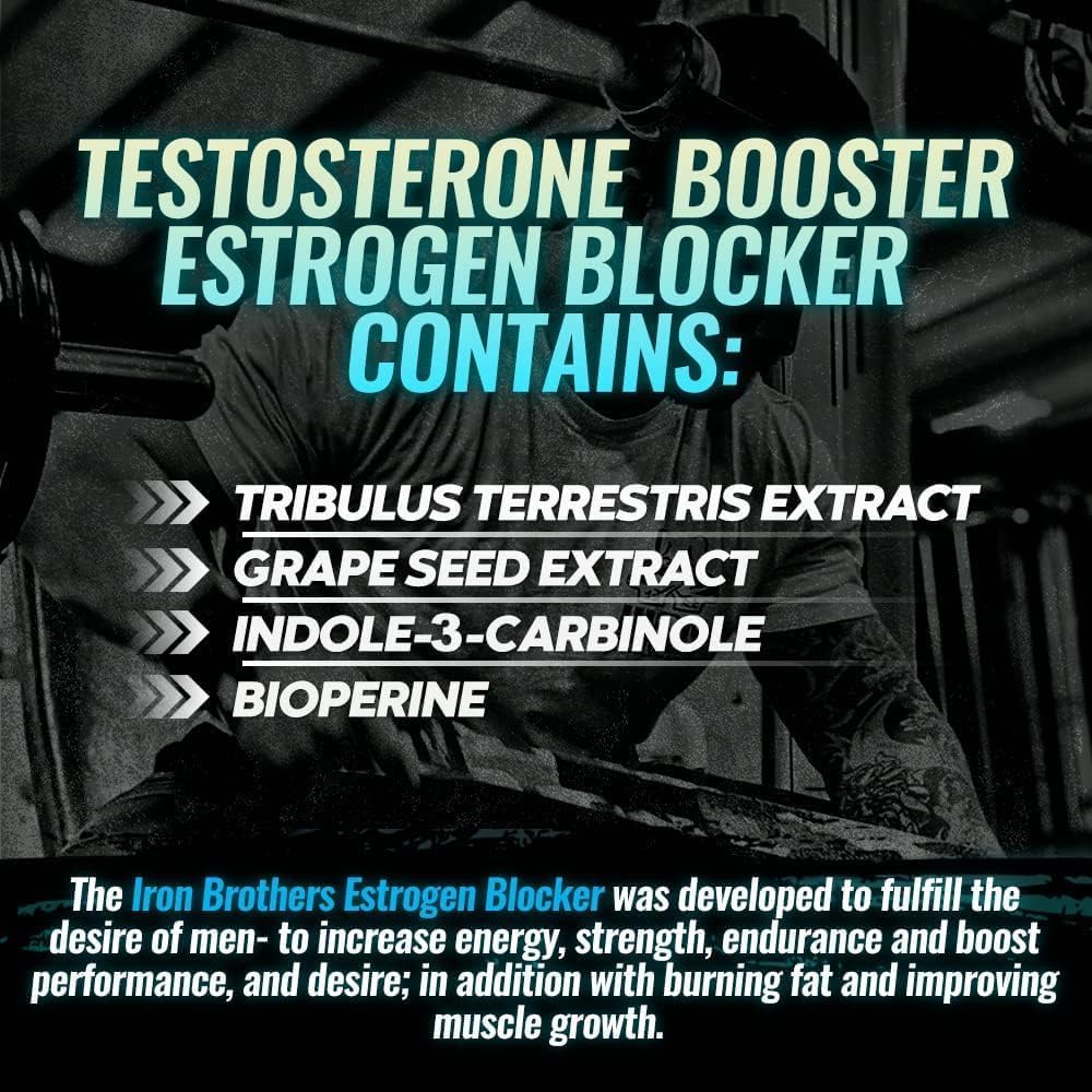 Test Booster for Men with Estrogen Blocker - Anti-Estrogen Dietary Supplement - Natural Aromatase Inhibitor - Increase Libido & Strength 60 Capsules - Muscle Growth - Weight Loss (2 Bottles)