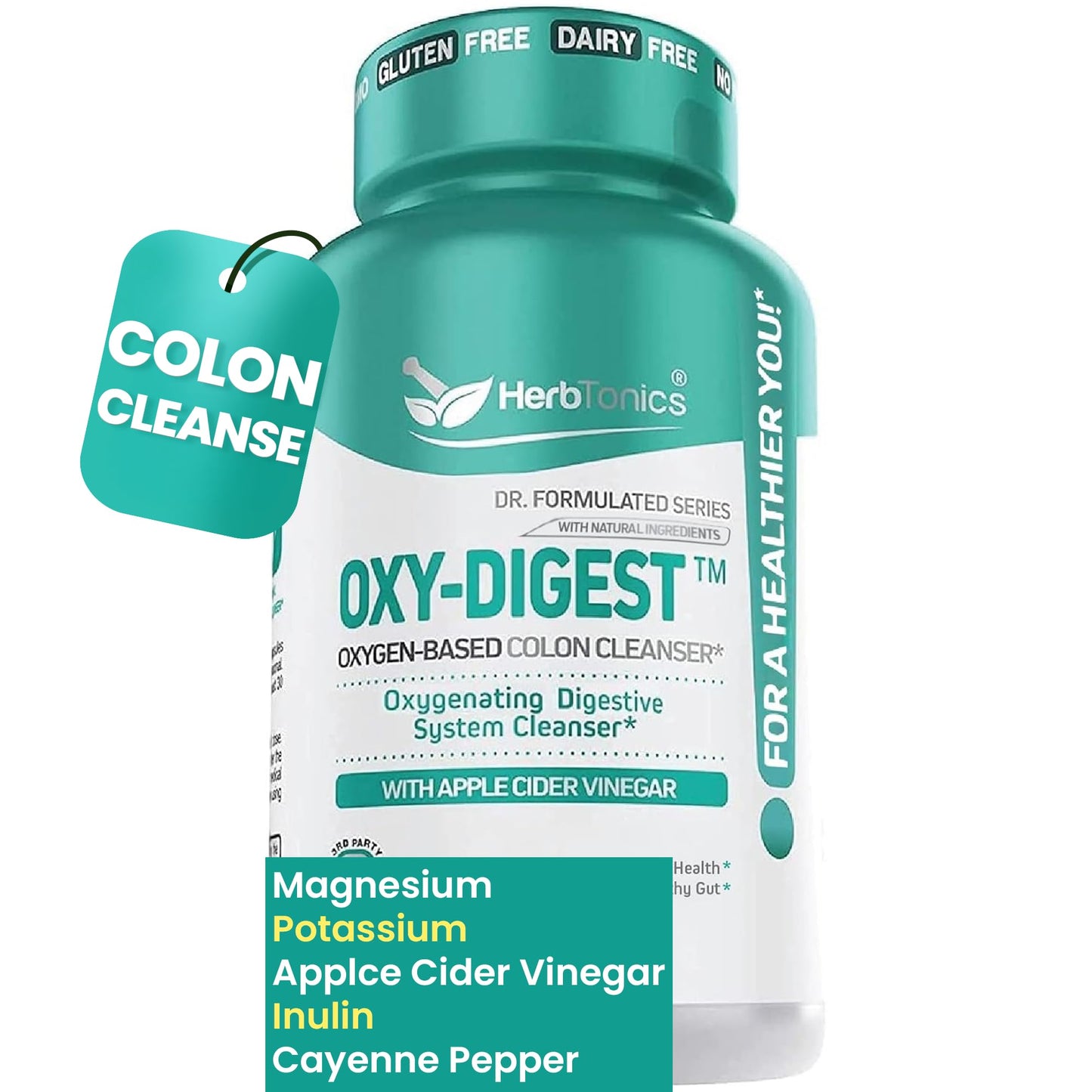 Herbtonics Oxygen Based Colon Cleanse and Detox Digestive System Formula | with Apple Cider Vinegar | Colon Cleanser Pills for Adults | 90 Gluten Free Vegan Capsules
