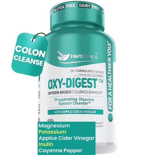 Herbtonics Oxygen Based Colon Cleanse and Detox Digestive System Formula | with Apple Cider Vinegar | Colon Cleanser Pills for Adults | 90 Gluten Free Vegan Capsules