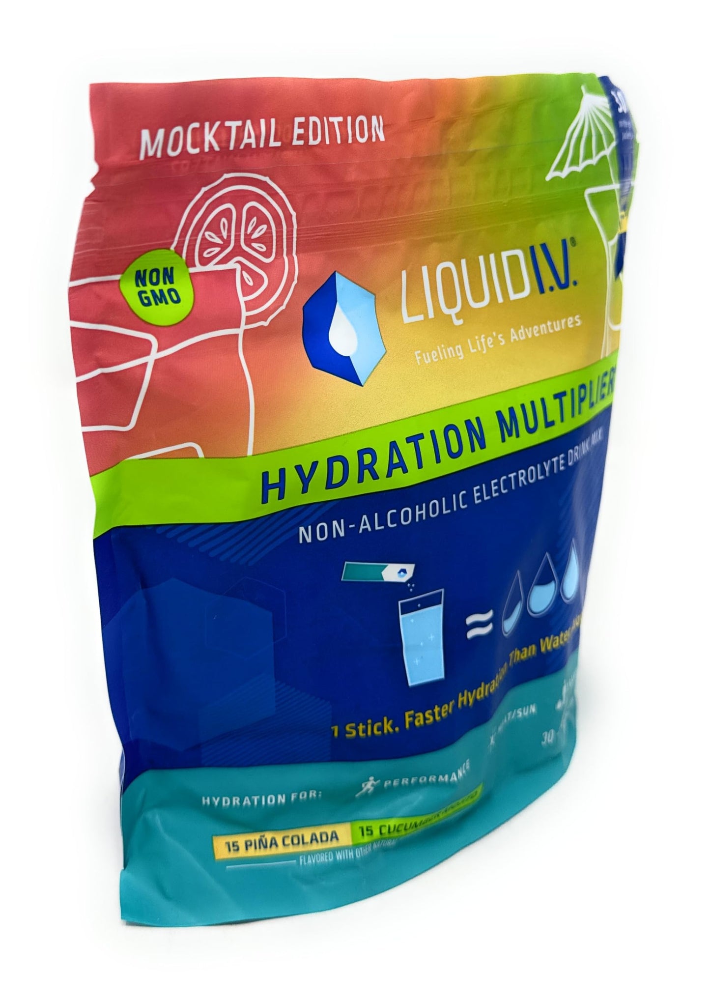 Liquid I.V. Hydration Multiplier, 30 Individual Serving Stick Packs in Resealable Pouch, Mocktail Variety Pack (15 Pina Colada & 15 Cucumber Mojito) Packed with HealthEmpire Poly Bag