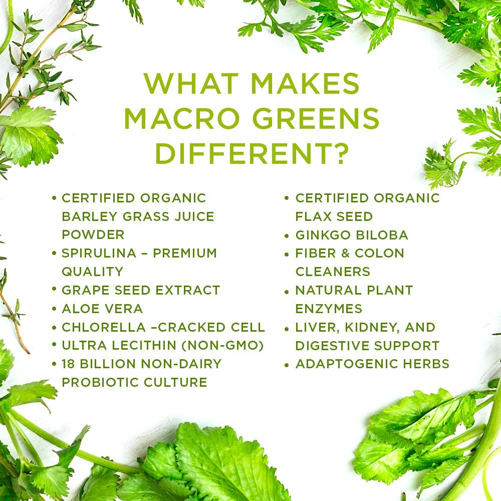 MacroLife Naturals Macro Greens Powder 38 Superfood Probiotic Antioxidant Enzyme & Herbal Supplement Immunity Energy Cleanse - Non-GMO Vegan Gluten-Free Dairy-Free - 30oz (90 Servings)
