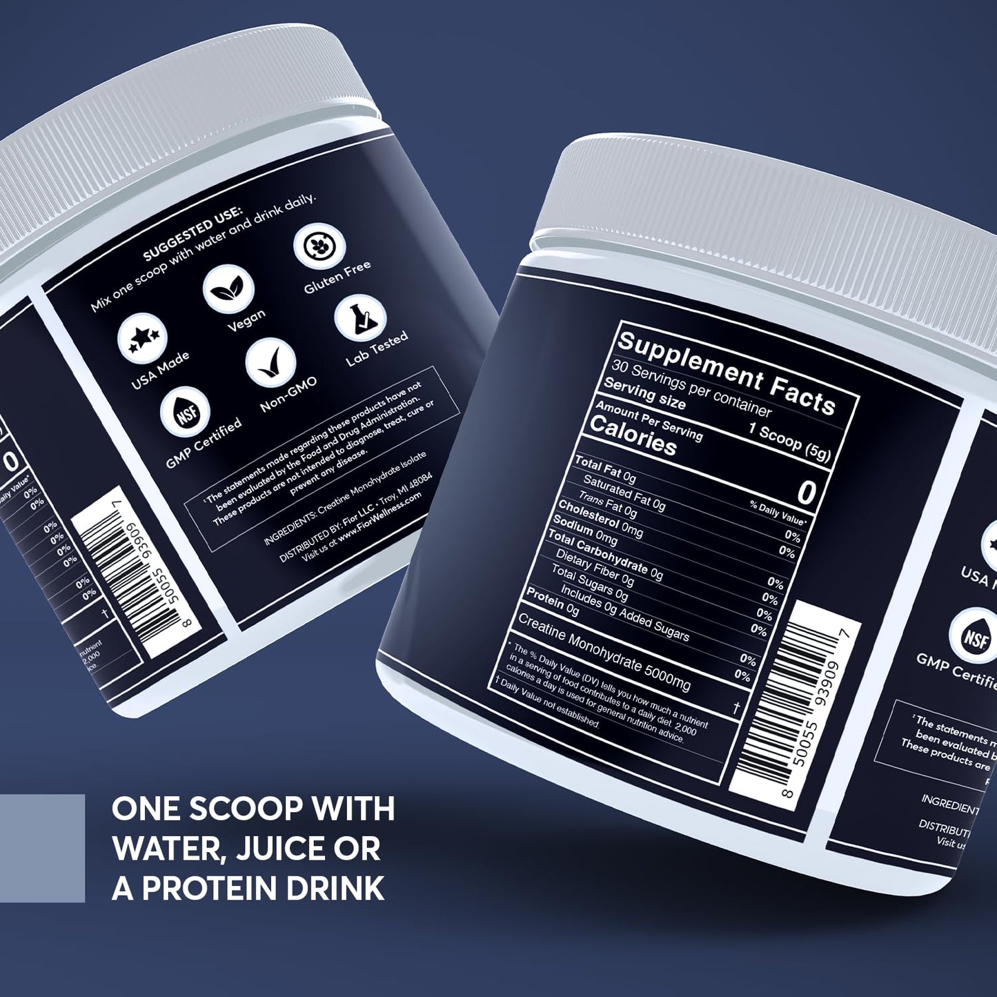 FIOR Pure Creatine Monohydrate Powder - Micronized Creatine for Men & Women, Pure Non-GMO, Vegan & Gluten Free Creatine Powder, 5 Grams per Serving, 60 Servings