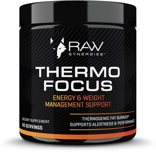 RAW Synergies ThermoFocus- Thermogenic Fat Burner, Boost Focus, Energy & Drive - Weight Loss Supplement & Lean Muscle Builder - 60 Pills