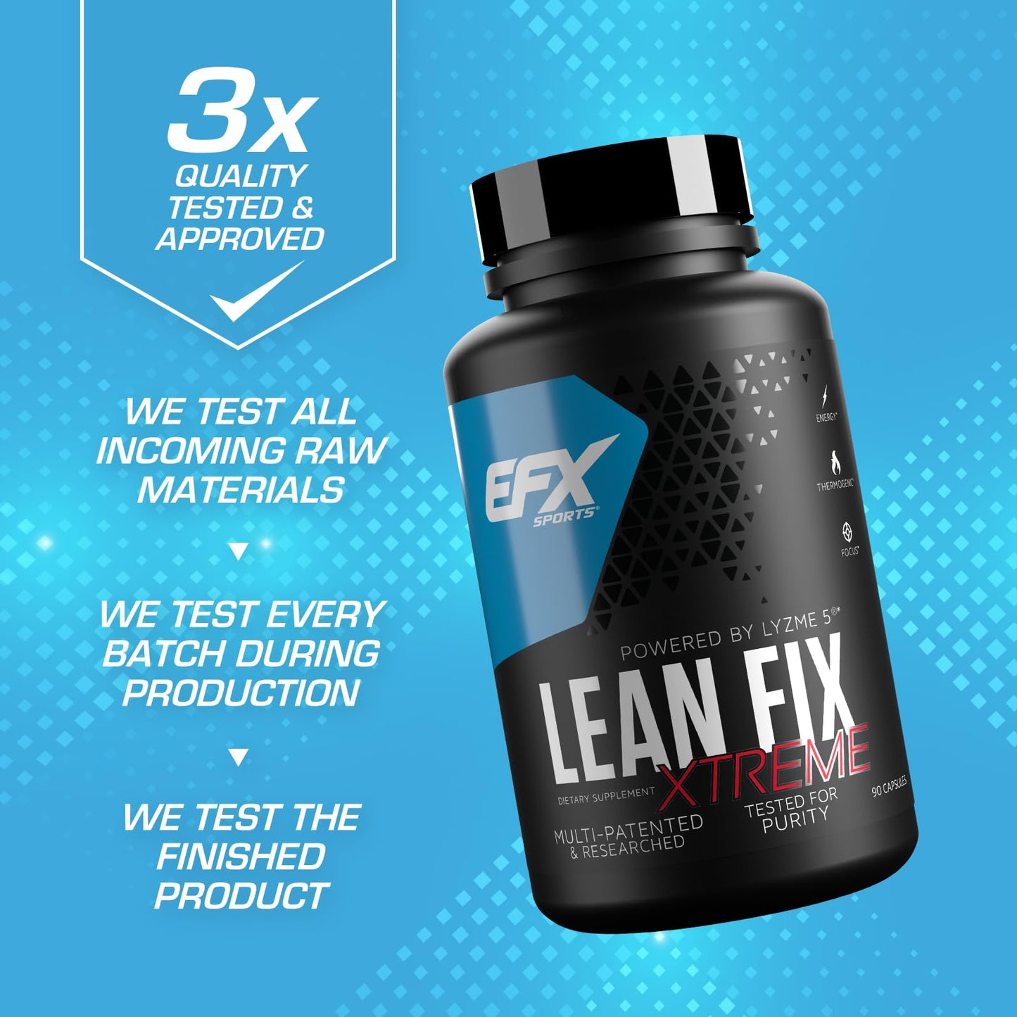 EFX Sports Lean Fix Xtreme | Weight Loss Supplement | Multi-Patented, Fat Burning Formula | Powered by Lyzme 5 | 30 Servings, 90 Capsules