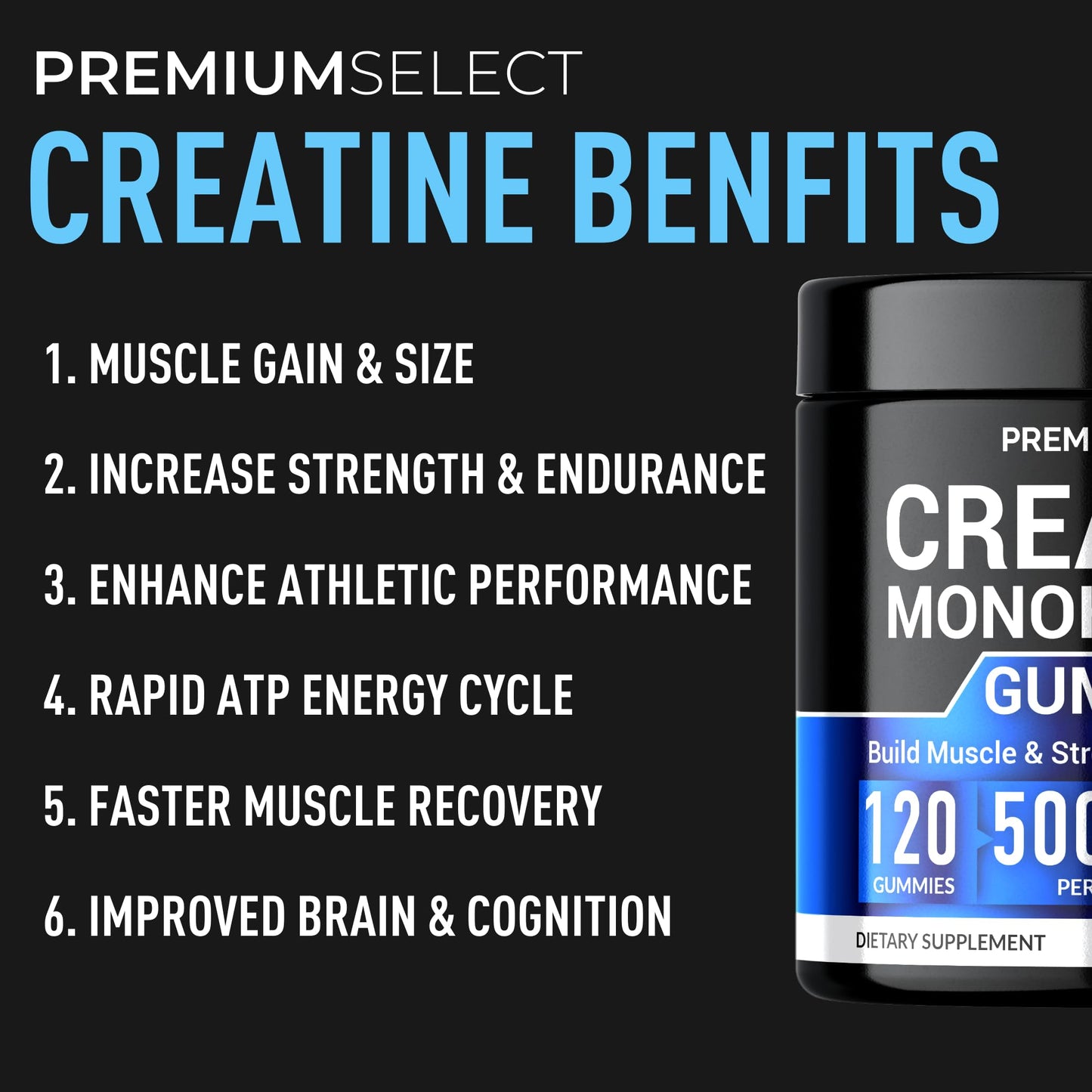 Creatine HCL Gummies for Men & Women 5g Sugar Free - 120 Creatine Gummies for Muscle Strength, Muscle Builder, Energy Boost, Booty Gain, Pre-Workout & Recovery Supplement Gummy Chews