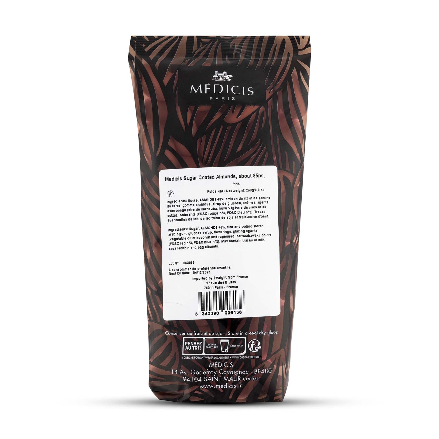 Medicis Premium Candied Almond Dragees French Jordan Almonds Sugar Coated Candies Ideal as a Party Favor for Weddings and Baby Showers 75 count bag 88oz Pink