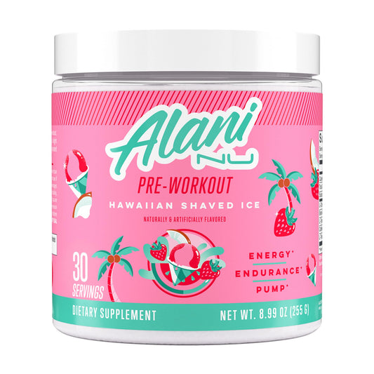 Alani Nu Pre Workout Powder Hawaiian Shaved Ice | Amino Energy Boost | Endurance Supplement | Sugar Free | 200mg Caffeine | L-Theanine, Beta-Alanine, Citrulline | 30 Servings