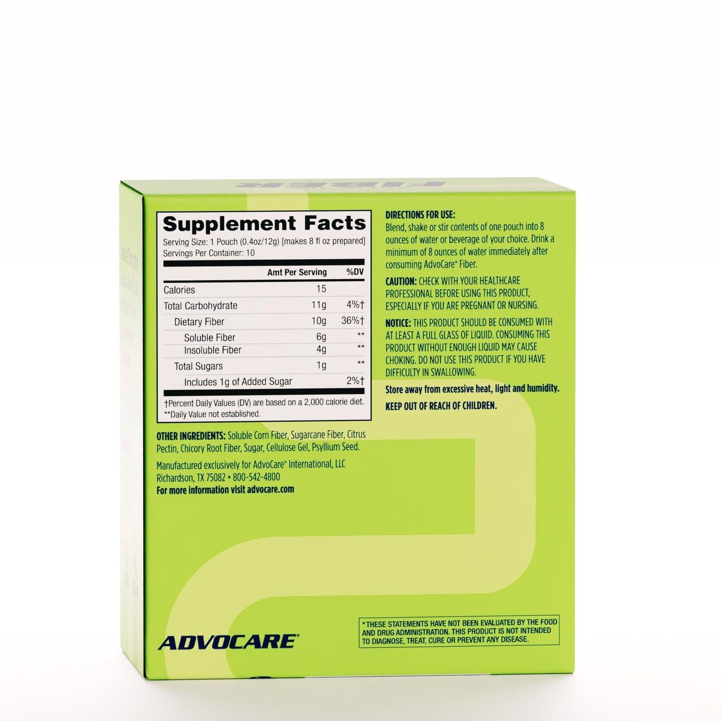 AdvoCare Fiber Dietary Supplement - Daily Powder Supplement with Soluble & Insoluble Fiber - Blend Includes Psyllium Seed & Corn - Supports Digestive Health* - Unflavored - 10 Pouches
