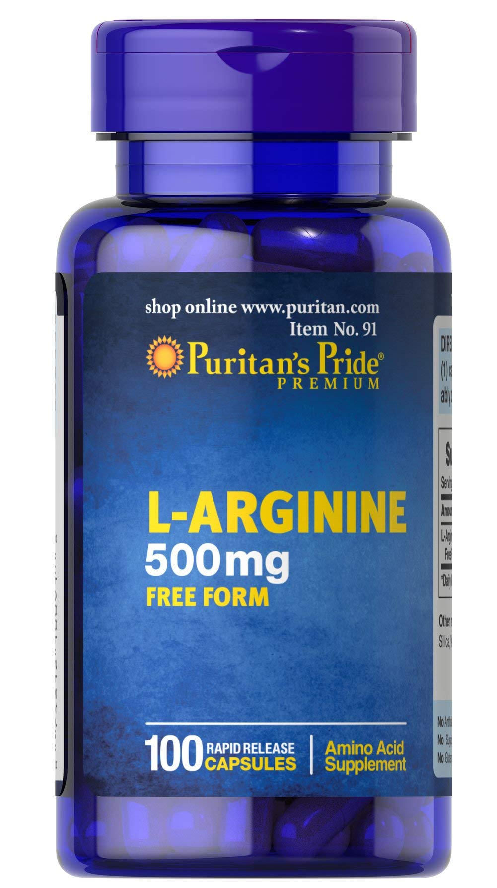 L-Arginine 500 mg, Heart Health Support, 100 Count by Puritan's Pride