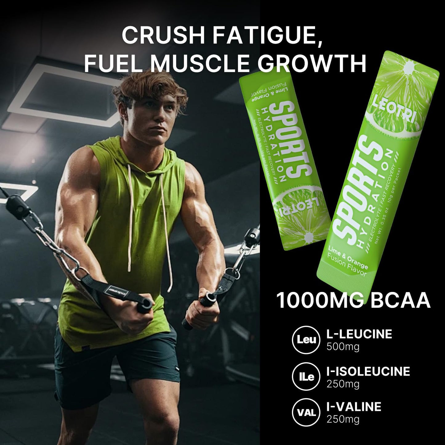 Sugar Free Electrolyte Powder Packets - Sport Hydration Drink Mix Supplement, Keto Friendly with 6 Key Electrolytes, Rich in Vitamin B and C, 1000mg BCAA - No Sugar, 16 Sticks, Lime & Orange Flavor