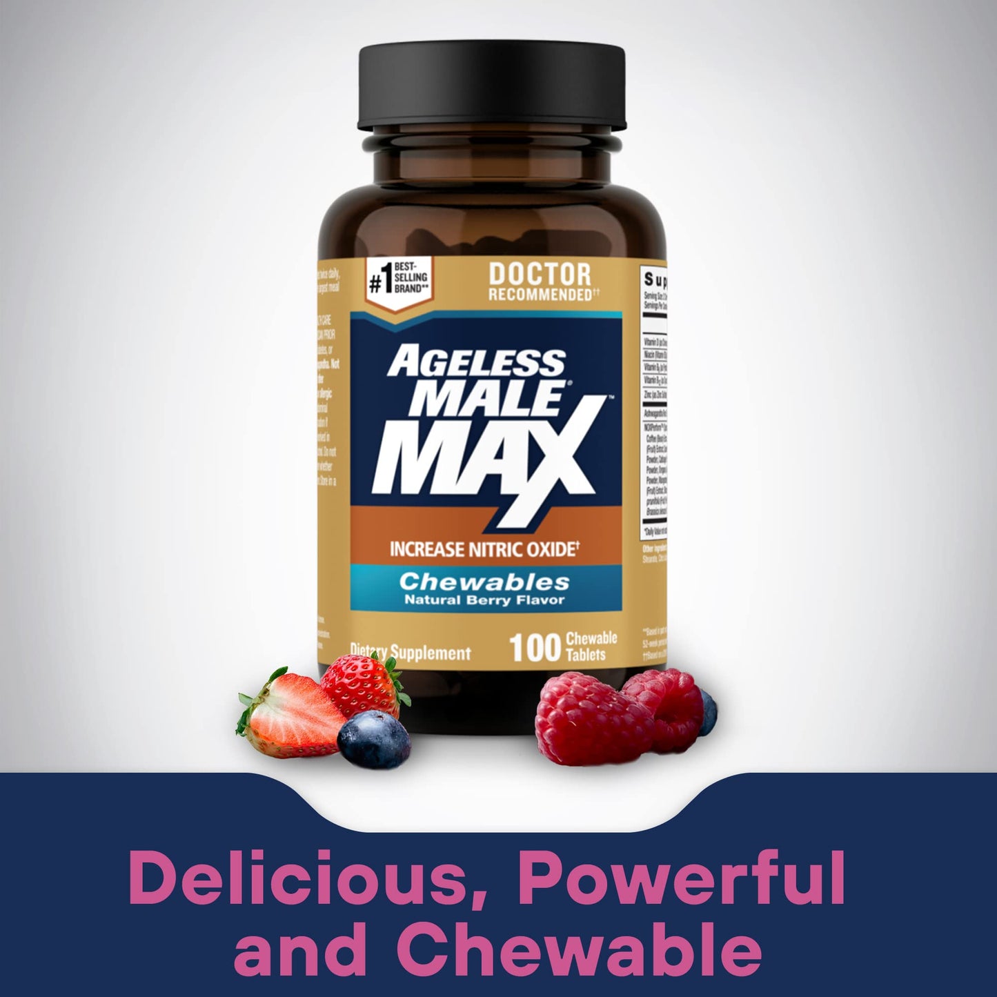 Ageless Male Max Chewable Nitric Oxide Booster Supplement for Men - High Potency Ashwagandha Extract to Boost Workouts, Muscle & Performance, Reduce Stress, Support Sleep - 100 Count