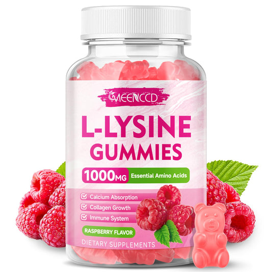 MEENCCD L-Lysine 1000mg Gummies, Lysine Supplement for Adults & Kids, Essential Amino Acid Supplement for Lips & Oral Health, Boost Immune & Collagen & Calcium, Sugar-Free, Raspberry Flavor, 60 Count